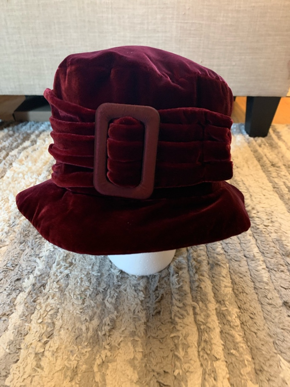 Liz Claiborne Vintage Deep Wine Velvet Bucket Hat with Buckle